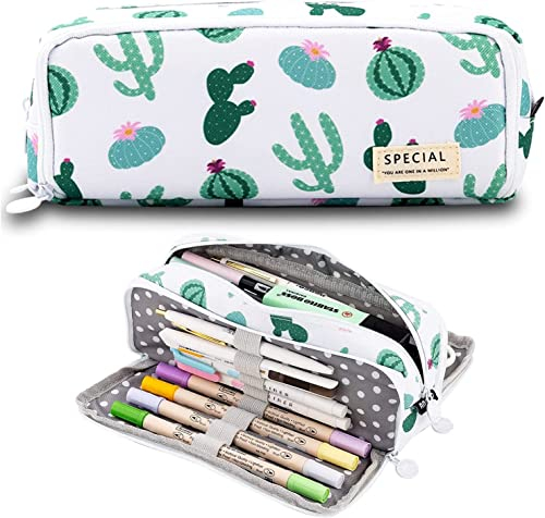 MAMUNU Federmäppchen Federtaschen Große Kapazität Mäppchen Mädchen Teenager 3 Fach Schulmäppchen Pencil Case für Middle High School College Office Studentin Mädchen Erwachsener Geschenk (Kaktus)