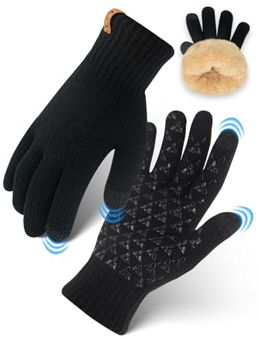 SUTIYO Winter Handschuhe Damen Thermohandschuhe Herren Touchscreen Verdickte Winterhandschuhe mit Warme Fleece Innenfutter Fahrrad Fahren Skifahren (Schwarz)