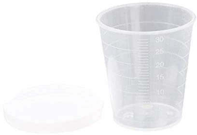 1 taza de medición de 30 ml con tapa con suministros transparentes graduados, recipiente transparente para experimentos de química