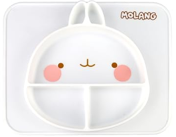 6vibes Molang assiette silicone bébé antidérapant, assiette enfant sans BPA, Passe au lave-vaisselle et au micro-ondes assiette twistshake bebe, Cadeau parfait pour les amoureux de Molang