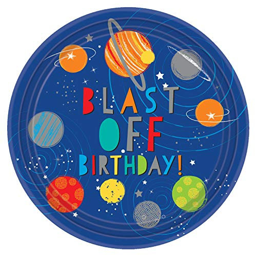 Amscan 9904653-66 - Blast Off Space Party Metallic Plates - 8 Pack
