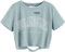 Sofia's Choice Damen Crop Top T Shirt Kurzarm mit Buchstaben Bauchfrei Oberteil Ripped Tee Grün M