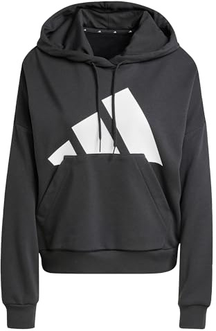 adidas Women's Essentials Big Logo French Terry Loose Hoodie Sweatshirt, Black/White, XS