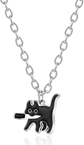 MYYCYCV Necklace pendant Creative Personality Design Cat Necklace with a Knife in Your Grip Men's and Women's Trendy Fashion Hip Hop Kitten Pendant gift