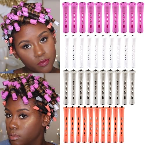 40Pcs Perm Rods Permanent Wave Curling Rods 4 Sizes Plastic Cold Wave Rollers for Short Medium Straight Long Curly Hair Rollers for Women DIY Hairdressing Tools