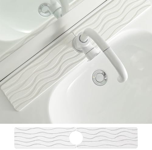 Kitchen Sink Splash Guard Faucet Mat for Kitchen Sink Diatomite Fast Drying Faucet Handle Drip Catcher Tray Super Absorbent Prevents Moisture Buildup for Bathroom Counter Bar (White, 40×10cm)