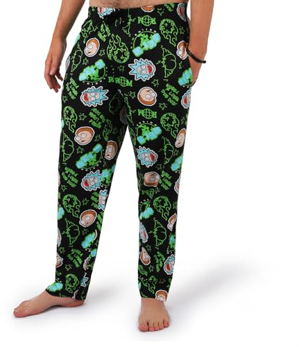 RICK AND MORTY Loungehose für Herren – Pyjamahose aus 100 % Baumwolle mit Taschen – lustige Schlafhose mit Allover-Charakter-Print – Offiziell lizenzierte Schwimm-Loungewear für Erwachsene