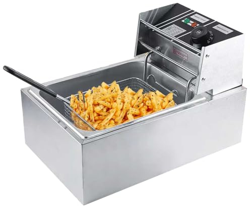 Ccarzzi Deep Fat Fryer 2500W Stainless Steel Fat Fryer with Frying Basket, 6L Capacity, 60-200°C Adjustable Temperature, for Restaurant, Fast Food, Kitchen