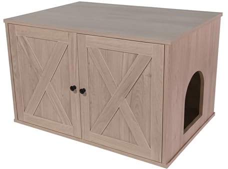 Relaxdays Katzenschrank für Katzentoilette, Separate Trennwand, hellgrau | Eingang, Katzenklo verstecken, HBT 50x80x53cm