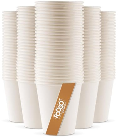 FOOGO Green 100pcs 6oz Strong Single-Wall White Paper Coffee Cups | FSC® Certified, Fully Compostable, Takeaway, Paper Cups for Hot Drinks, Parties, Eco-friendly