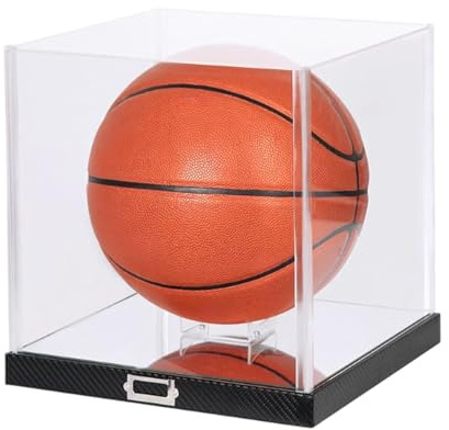 JackCubeDesign Basketball-Vitrine Sports Showcase Aufbewahrungsbox-Halter-Organizer mit Kohlefaser-Ständer und klarer Acrylabdeckung (Schwarz, 27,7 x 27,7 x 28,7 cm) -: MK342A