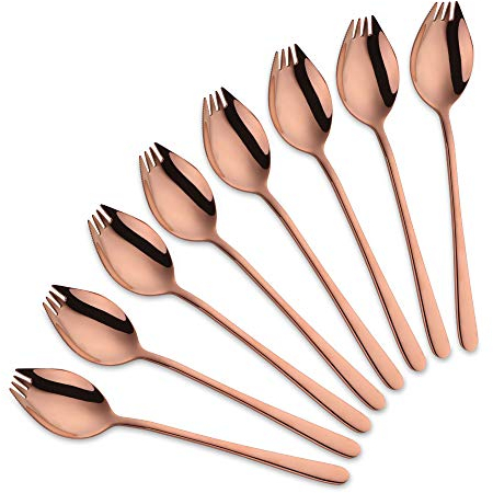 Do Buy Cuillère Fourchette Couteau 3 en 1 Camping Couverts, Plein Air Escalade Montagne Voyage 18/10 Inoxydable, Robuste, Léger – Lot de 8 (Rose Or)