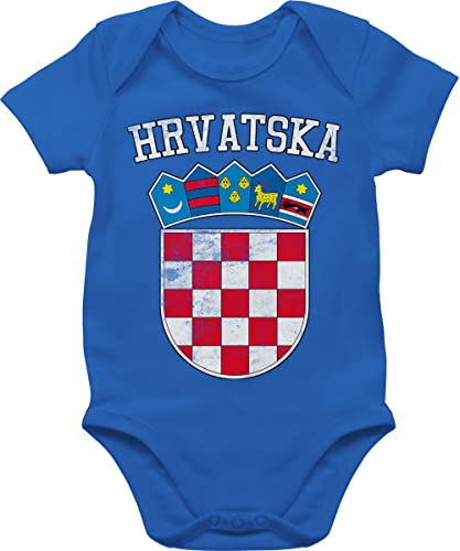 Baby Body Junge Mädchen - 2026 Fussball WM Fanartikel - Kroatien Wappen Hrvatska Krotatisch - 1/3 Monate - Royalblau - kroatische produkte strampler europameisterschaft croatia babybody em 2024