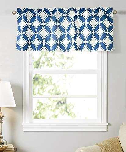 Dreamskull Kurzstores Gardinen Vorhang Scheibengardine Blickdicht Kleinfenster Bistrogardine Schiebevorhang Kurz Küche Wohnzimmer Modern Geometrische Muster Landhaus 45cm Hoch Länge 130cm (Blau)