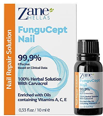 Zane Hellas FunguCept Nail. Fungal Nail Solution. Fungus Nail Solution for Discolored, Thickened, Crumbled, and Fungi Nails. Visible Results in 4 Weeks. 0.33 oz -10ml.