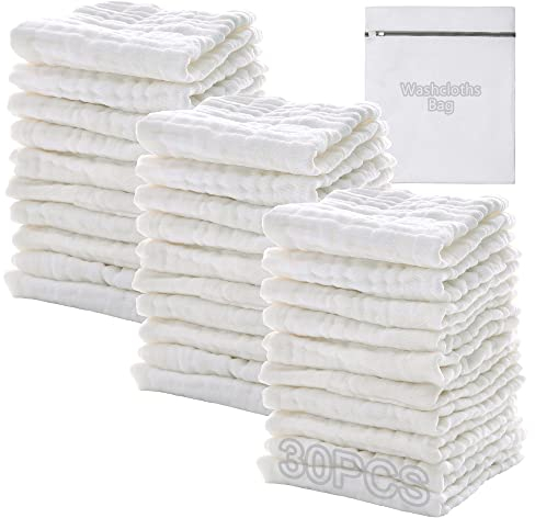 Koo-dib Musselin Tuch Baby, Mulltücher, Spucktücher, Mädchen, Jungen, Feuchttücher, Waschlappen, Kinder, musselin, spucktuch, 30 Stück 25x25 cm (Inkl. WäSchebeutel), Erstausstattung