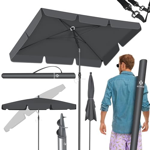 KESSER® Parasol Rectangular Incl. Funda y bolsa de transporte 2 en 1, paraguas de jardín, paraguas de patio | Paraguas 200 × 125 cm para balcón, jardín y terraza | Ángulo de inclinación, antracita