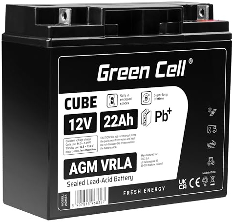 Green Cell AGM 12V 22Ah Akku Vlies Batterie VRLA Blei Batterie Bleiakku Ersatzakku Akkubatterie Versorgungsbatterie Zyklenfest Wartungsfrei USV Golfwagen Rasenmäher Rollstuhl Scooter Quad