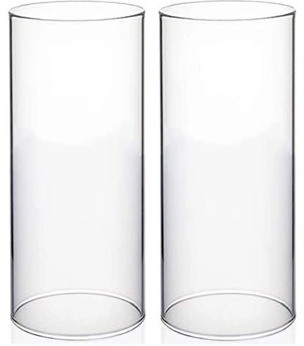 Lot de 2 Bougeoir Cylindriques en Verre, Bougeoir en Verre sans Fond, Bougeoir Transparent Hurricane pour Pilier, Grand Tube Ouvert Diamètre 8,5 cm, Hauteur 20,3 cm