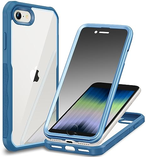 CENHUFO Sichtschutz Hülle für iPhone SE 2020/ SE 2022/ iPhone 8/iPhone 7, 360 Grad Handyhülle Schutzhülle mit Eingebautem Privacy Panzerglas Displayschutz Stoßfest Anti Spy Full Cover Case - Blau