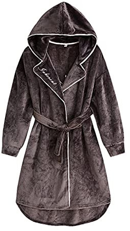 Accappatoio da uomo con cappuccio in pile morbido e caldo di lusso in pile vestaglia vestaglia invernale più caldo da salotto/indumenti da notte con cappuccio accappatoio per adulti, 0B-Grigio, XL