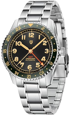 Pagani Design Automatische Mechanische GMT Uhren für Männer Edelstahl Saphirglas Armbanduhr (Grün Schwarz)