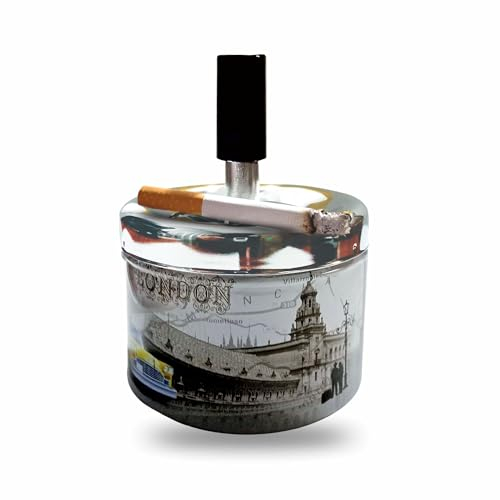 Cendrier rotatif avec couvercle - Coupe-vent - En métal - Convient pour fumeurs - Pour la maison, le bureau, la terrasse, le jardin, les fêtes - Utilisation intérieure et extérieure - Collecteur de