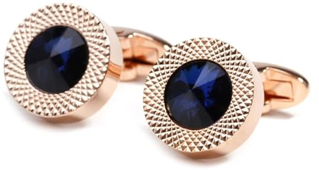Skcess Herren Manschettenknöpfe Roségold, Manschettenknöpfe Herren Runden Kupfer Blau Zirkonia Herren Manschettenknöpfe 28X18X18 MM