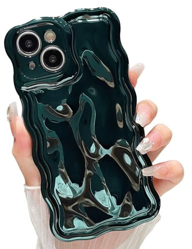 ZTOFERA Wavy Case for iPhone 14, Cute Wave Frame Shiny 3D Ripple Electroplating Design Protective Phone Case Soft TPU Bumper Shockproof Cover for Girls Women, Green