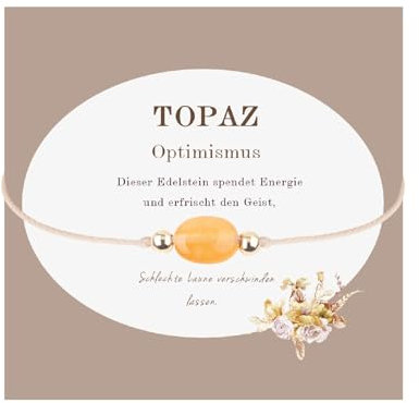Topaz Wickelarmband Damen, Handgefertigt Edelstein Glücksarmband mit Goldperlen kommt mit Geschenk-Box für Freundinnen Freundschaft Armband Mutmacher Geschenk für Frauen