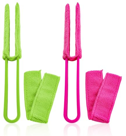USHXVG 2 Dusters, 2 Replacement Cloth Covers, Blind Cleaning Tool Set, Blind Slat Duster, Fan Cleaner, Air Conditioner Cleaner, Multi-Purpose Cleaning Tool, PP, Fiber, Rose Red, Green