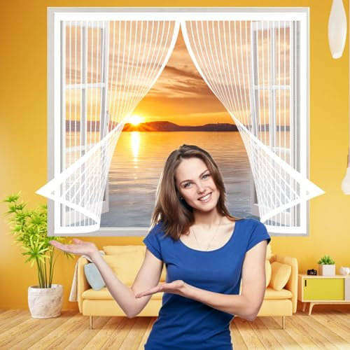 Mosquitera Magnética Ventana Cortina 200 x 80 cm, Autoadhesivo Mosquitera Puerta Magnetica Protección Contra Mosquitos y Moscas para Todas Las Ventanas Interiores y Exteriores, Blanco