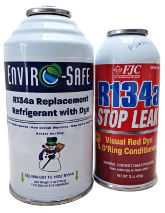 ENVIRO-SAFE R134a Kältemittel Ersatz Klima Gas für Auto A/C Klimaanlage Kühlmittel Klimamittel Refill Set (134a+Fjc StopLeak 9140)