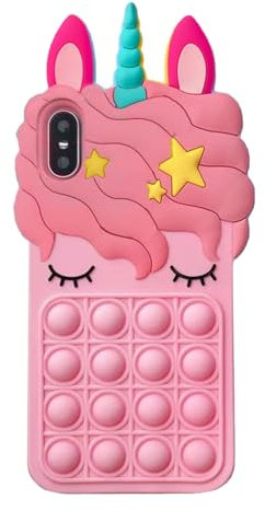 Asgens Custodia Fidget Pop per iPhone X/XS, Simpatico Unicorno Magico Rosa Chiaro Allevia la Pressione Push Bubbles Custodia Morbida in Silicone per Apple X/XS 5.8 Pollici