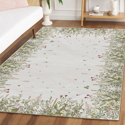 Artoid Mode Antike Kräuter Wilde Blumen Frühling Teppich, 160x220 cm Sommer Relax Kuscheliger Anti-Rutsch Unterseite Küche Wohnzimmer Dekoration