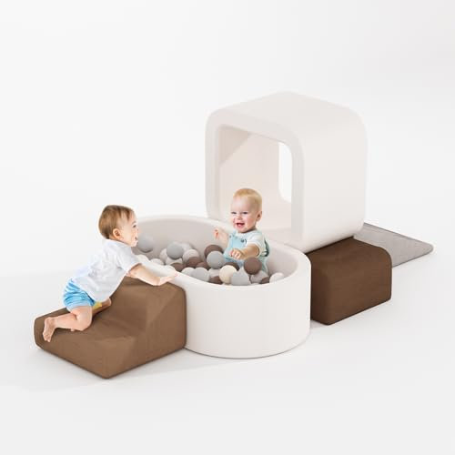 BanaSuper Kinder Softplay-Set, Schaumstoff Bausteine XXL für Kleinkinder, Baby Schaumstoff-Ballgrube, Kletterblöcke mit Ballpool (Kein Ball), Kletter- und Krabbelspielplatz, Montessori-Spielzeug