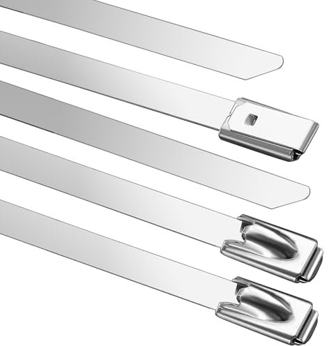 120 bridas de metal de 300 mm x 4,8 mm, gran capacidad de carga de 125 kg, bridas de acero inoxidable grandes para exteriores, resistentes a los rayos UV, bridas de metal fuertes para valla de jardín