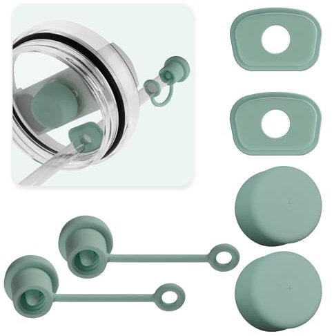 Nearockle 6 Stück Silikon Strohhalm Abdeckung Auslaufschutz Anzug, Kompatibel für Stanley Cup Becher 1,2l und 850 ml Tumbler Deckel Zubehör Dichtung Verschluss Accessories(Grün)