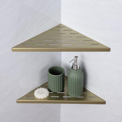 Xiarnotogi 12 Corner Shower Shelf, 2-Pack Bathroom Shelves for Tile Walls, SUS304 Stainless Steel Recessed Shower Shelf, Grout in Corner Organizer Shelves, Brushed Gold, Large Size