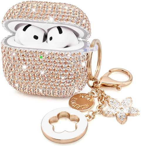 VISOOM Hülle Kompatibel mit Airpods 4 Cases 2024,Nette Schmuck Diamant Hülle für Frauen, Sparkly Air Pods 4 Gen Hülle Hard TPU Airpod 4th Generation Glitter Case mit Bling Schlüsselanhänger,Gold