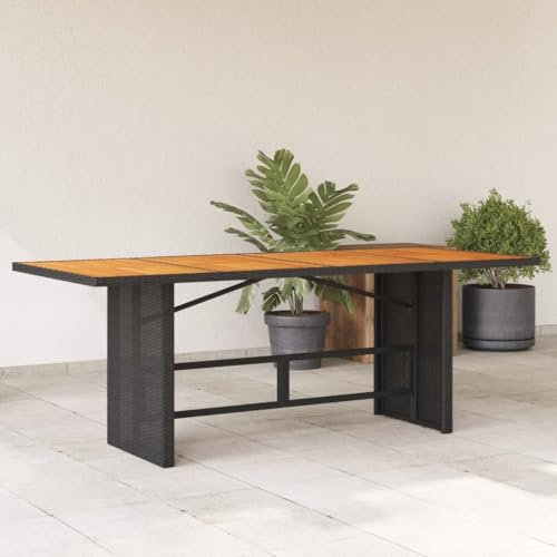 Massbinet Gartentisch Wetterfest Garten Terrasse Esstisch Gartenmöbel 190x80x74 cm Poly Rattan Schwarz Holz Tischplatte
