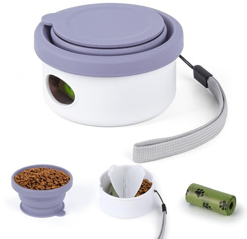 Gamelles Pliables 3 en 1 pour Chien, gamelles de Voyage en Silicone avec Sacs à déjections Canines, gamelles Pliables Multifonctions pour promenades, randonnées et Voyages, Violet