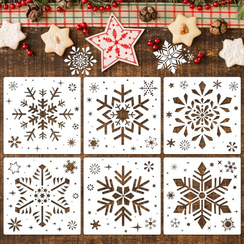 6 Stück Weihnachten Schneeflocke Schablone Kunststoff Schablone für Malerei Zeichnung DIY Fenster Wand Handwerk Karte machen Scrapbooking Stempel, 20cm