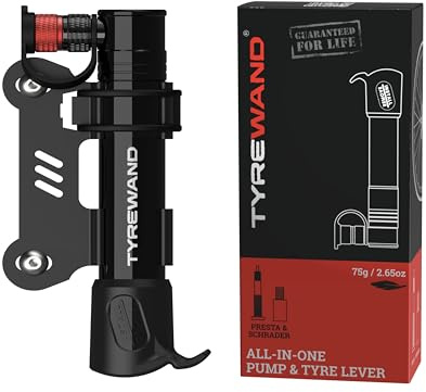 TYREWAND Mini Bike Pump & Built-In Tyre Lever for Presta & Schrader valves
