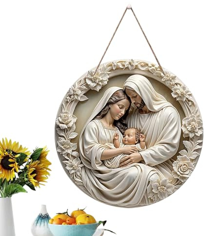 Krippen Weihnachtsornamente,Runde Weihnachtsdekoration Schild - Jesus Krippenszene Ornament,Für Wand Schlafzimmer Wohnzimmer Tür Haustür