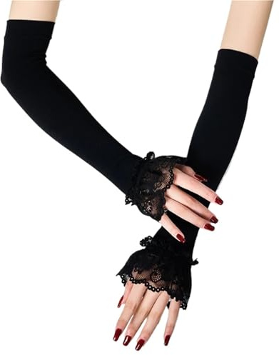 PSNKLMM Lange elastische Ärmel for Damen, fingerlose Autohandschuhe, sexy Armstulpen aus Spitze, Sonnenschutz-Handgelenksärmel FüR Hochzeit Party Outdoor SportaktivitäTen