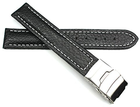 Sulla 18mm Genuine Leder Uhrenarmband mit Edelstahl Faltschließe schwarz weiße Naht