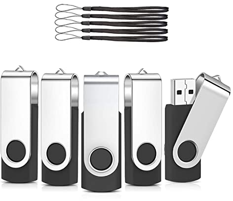 USB Sticks 32GB 5 Stück, AreTop Speicherstick Rotate Metall Mehrfarbig High Speed USB 2.0 Flash Drive Pack (Schwarz)