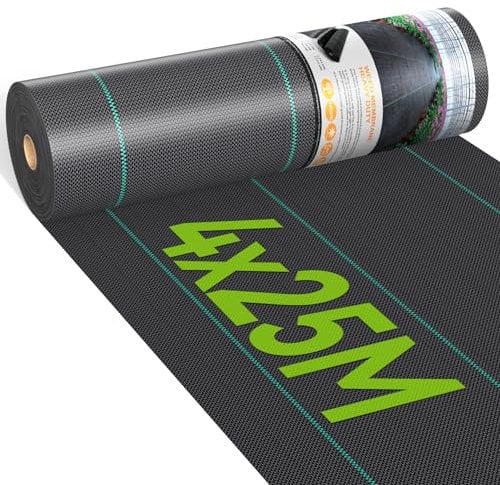iropro Malla Antihierbas, 4m x 25m, 100m² Malla contra Malas Hierbas, Tela Antihierbas, Tela Geotextil para Control de Maleza, Protección césped Artificial, Lona antimalezas jardín, Anti-UV