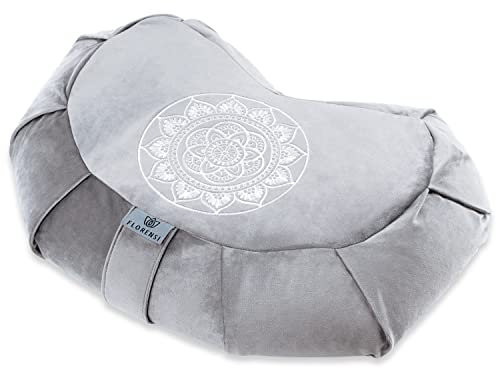 Florensi Meditationskissen - Bequemes Bodenkissen - Traditionelles Halbmond-Meditationskissen mit schönem Samtbezug - Großer Bodenkissen Sitz für Erwachsene - Premium Yoga Buchweizen Nackenrolle